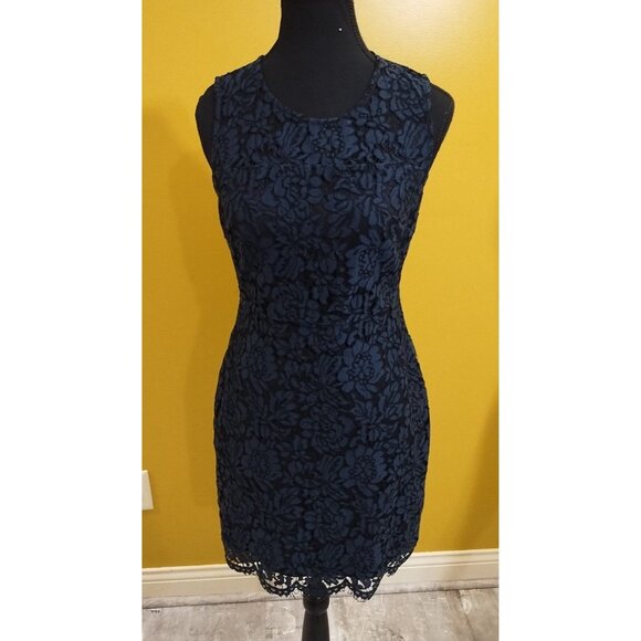 Banana Republic Sleeveless Lacy Navy Blue Cocktail Mini Dress 0P Glam Coquette - Picture 1 of 6
